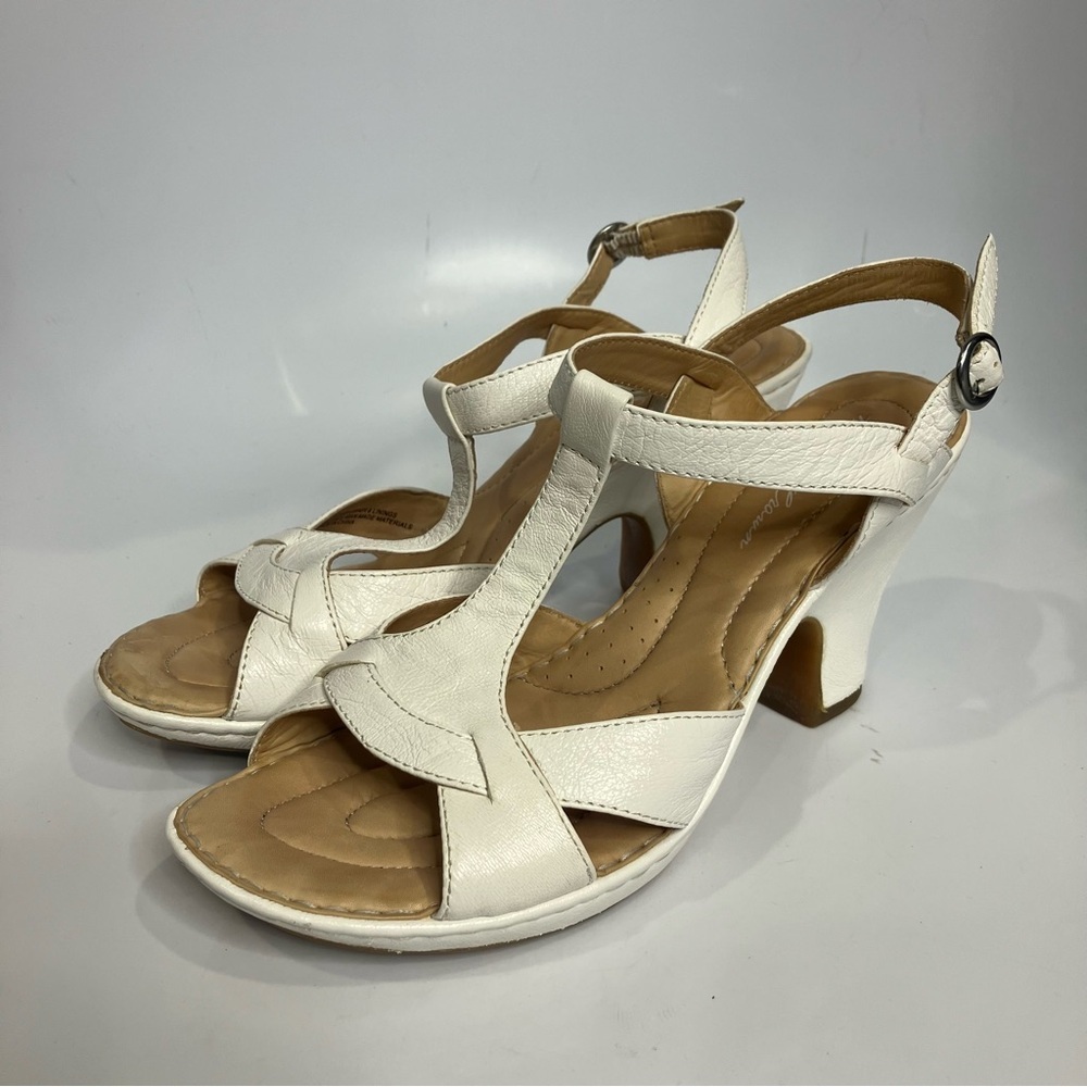 Born crown‎ white leather heeled sandals women’s size 10 summer dressy casual